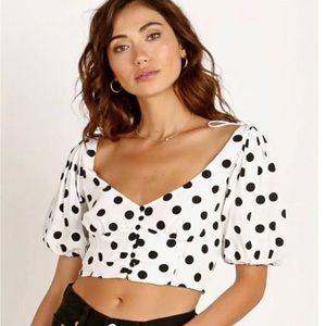 For Love and Lemons Lexington Polka Dot Crop Blouse